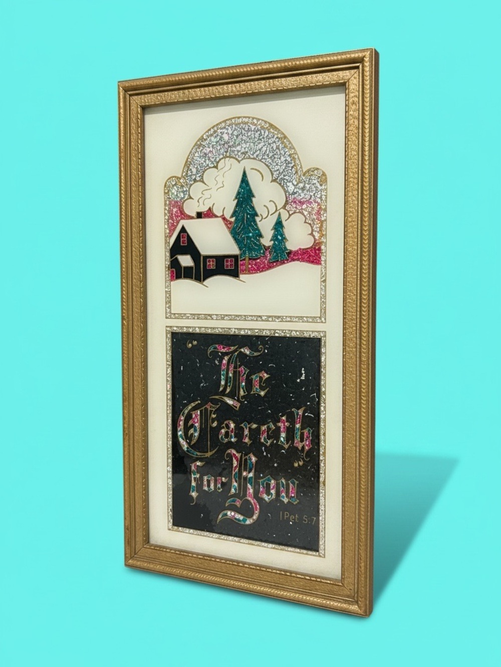 Vintage 1930s Foiled Winter Scene Framed Art Picture